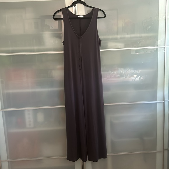 Z Supply Pants - Z Supply Lounge Henley Jumpsuit, Sleeveless Wide Leg Relaxed, Size Small, Grey